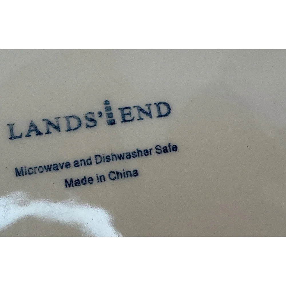 Lands End Set of 3 Salad Plates Cream Beaded Rim Stoneware 8.25 Inch Classic